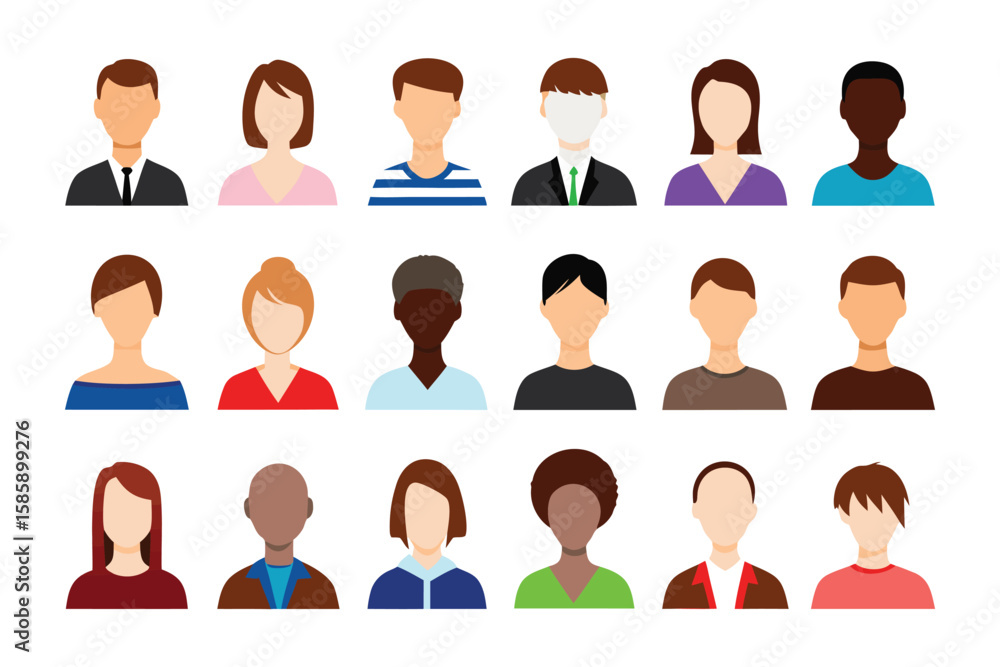 Poster diverse avatars: a vibrant array of people's profile, icons, each embodying a unique representation,