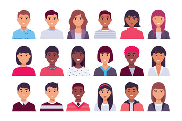 Diverse Avatars: A collection of vibrant and inclusive avatars, reflecting a spectrum of ethnicities and styles, perfect for representing individuality and diversity.