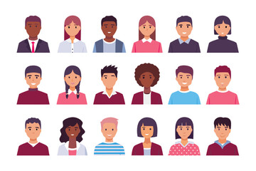 Diverse Avatar Collection: A vibrant collection of avatars, each a unique individual portrait, representing a spectrum of personalities and identities, perfect for user profiles, creative projects.