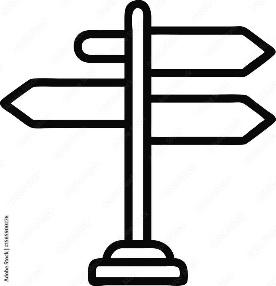 Poster road direction sign illustration in outline style with multiple pointer arrows