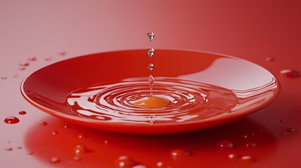 Vibrant red drop splashing onto a plate