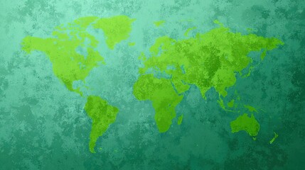 Naklejka premium Green earth world map with grunge background texture, symbol of environment, nature, sustainable growth