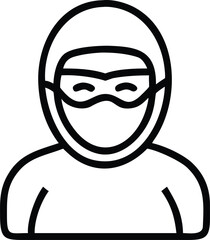 Fototapeta premium Robber icon in black outline style, thief with mask line art