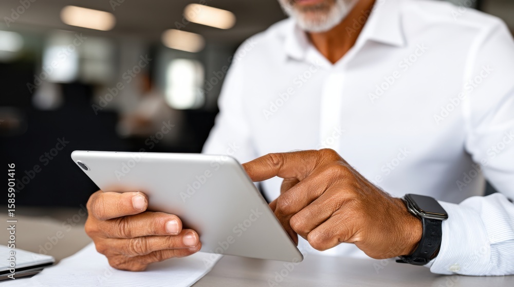Aufkleber man using a tablet device in a modern office setting