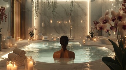 Woman relaxing in luxurious spa pool