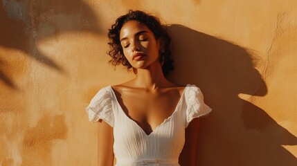 Woman relaxing outdoors soft light