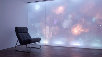 Pixelated Nebula Window View in a Minimalist Room
