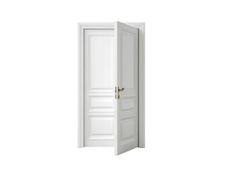 Naklejka premium White paneled doorway with open leaf and brass knob image, Isolated, Transparent Png