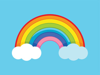 Bright Rainbow With Clouds Vector Illustration