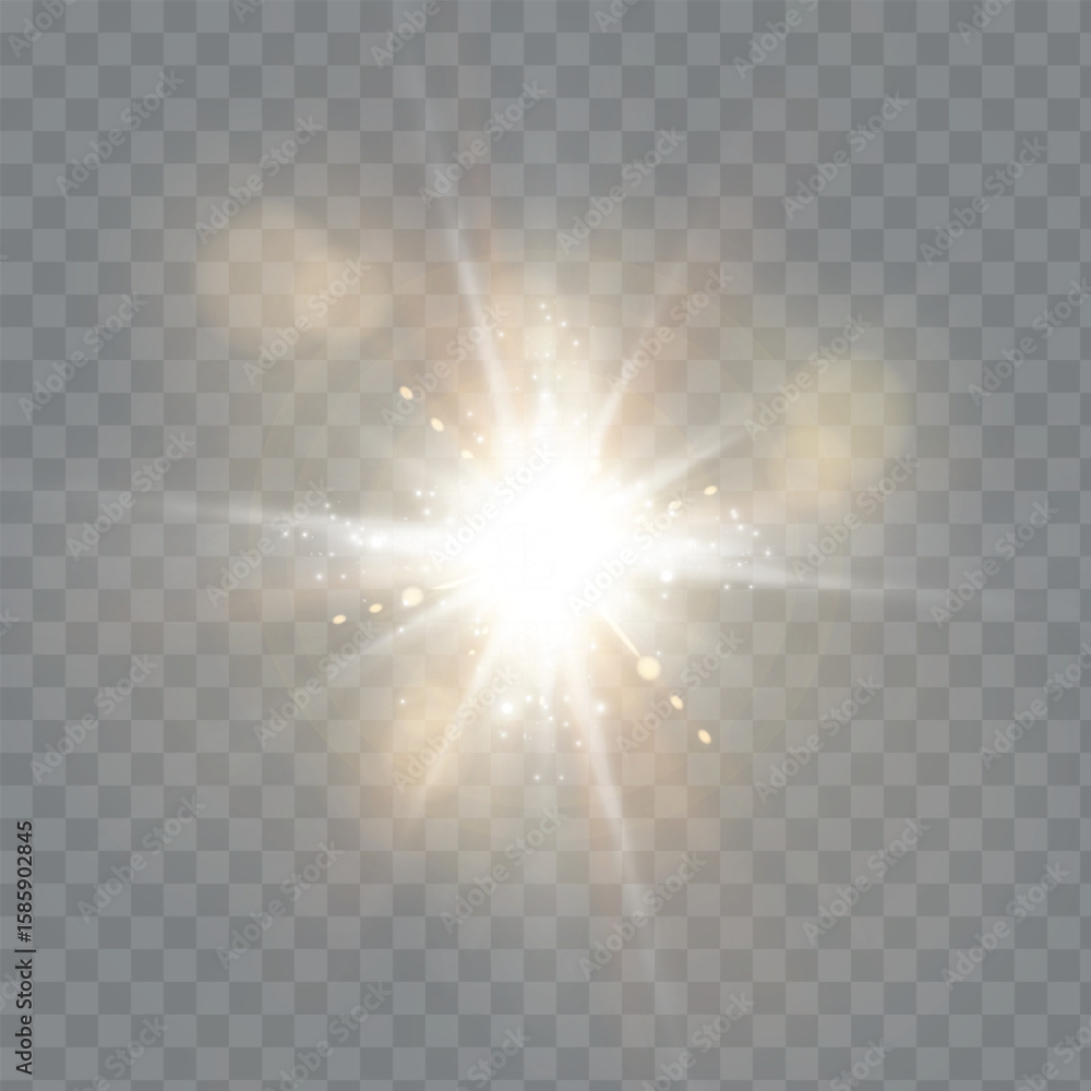 Poster light flashes with realistic halos and soft glow. rays, stars and glow on a transparent background.