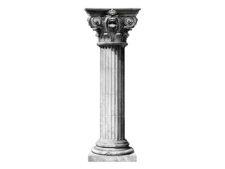 Ornate classical column with detailed capital and fluted shaft architecture stone, Isolated, Transparent Png