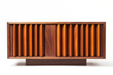 Wooden Storage Cabinet with Slatted Doors, Modern Interior Design Element