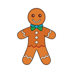 Gingerbread man with a blue bow tie and white buttons on white Background