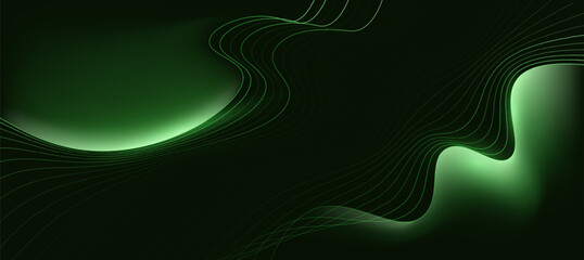 Dynamic Green Abstract Waves on Dark Background