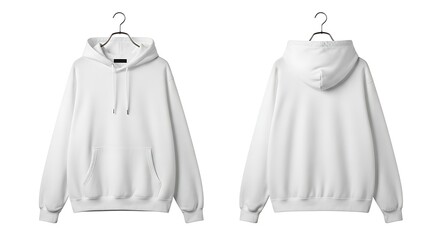 White Hoodie Mockup on Hanger, Front and Back View
