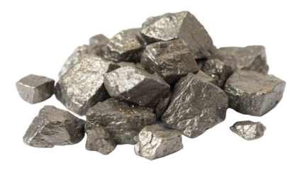 Pile of precious rare earth lanthanum (La) on white or transparent background