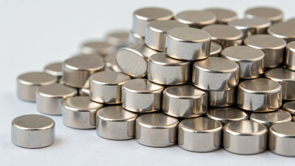 Pile of precious rare earth neodymium (Nd) on white background
