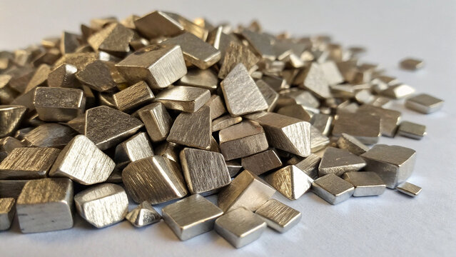 Pile of precious rare earth thulium (Tm) isolated on white background
