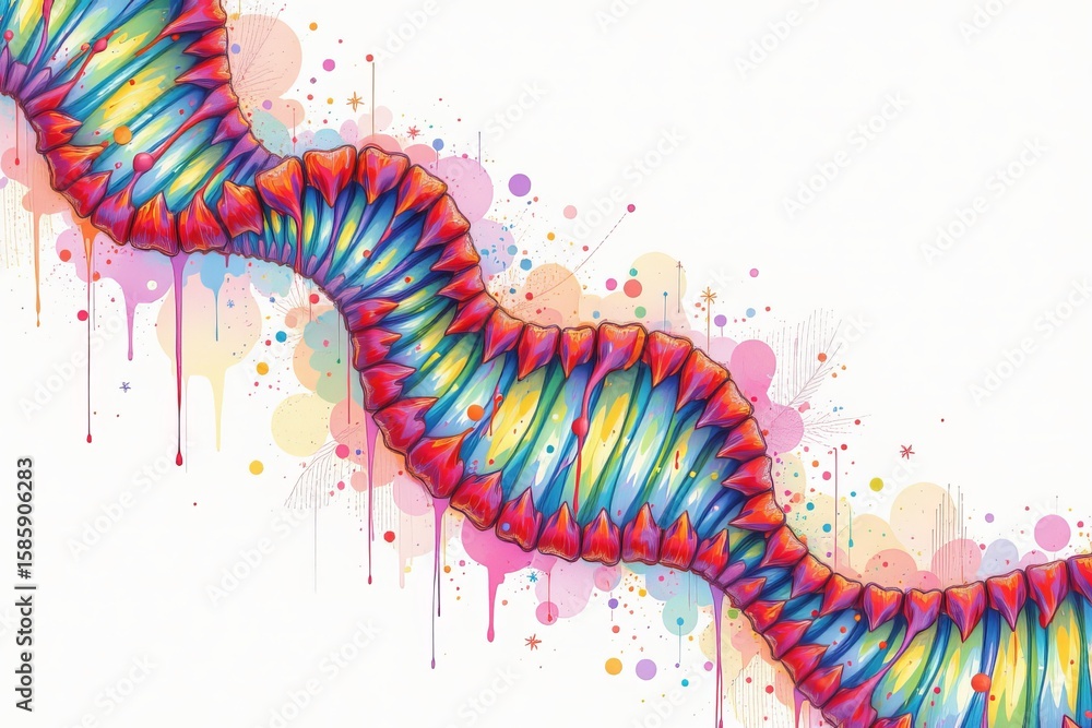 Poster vibrant double helix with dynamic color splash