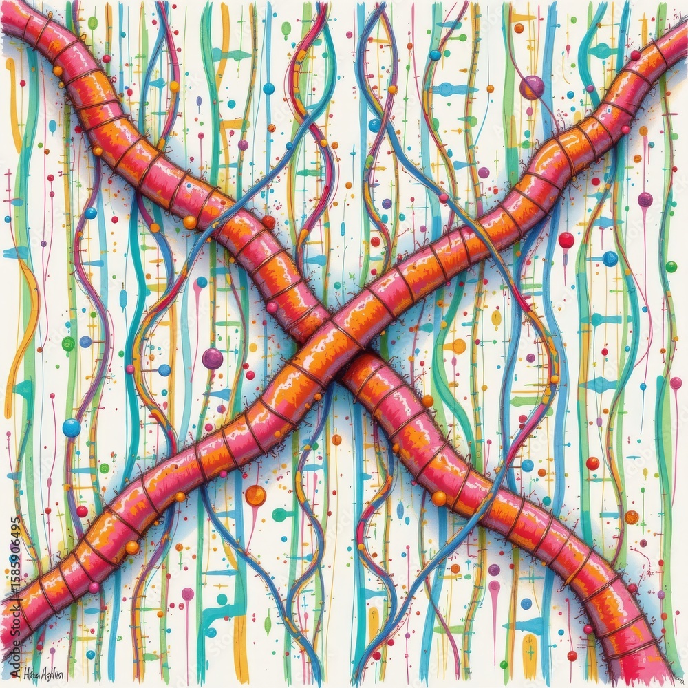 Poster dynamic intersecting tubes with colorful background
