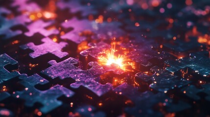 Abstract puzzle pieces with sparks