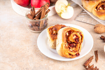 Apple cinnamon roll, sweet cinnabon buns with apple filling