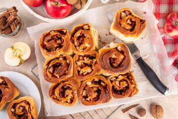Apple cinnamon roll, sweet cinnabon buns with apple filling