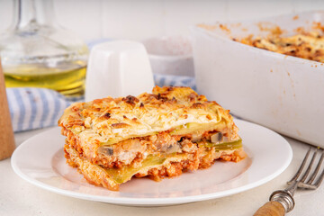 Vegetable healthy diet zucchini lasagna, layered zucchini lasagna stuffing baking with chicken...