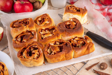 Apple cinnamon roll, sweet cinnabon buns with apple filling