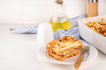 Vegetable healthy diet zucchini lasagna, layered zucchini lasagna stuffing baking with chicken...