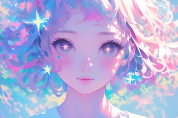 透明感のある美しい女性のイラスト（アニメ風・ファンタジー・異世界・壁紙）