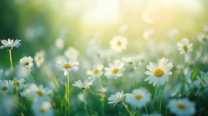 beautiful white grass flower blossoming field with bokeh light dreamy atmosphere spring time	
