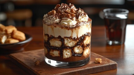 Tiramisu dessert in glass dish