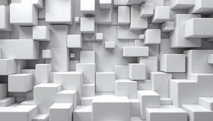Textured white cubes with rounded edges arranged in a dynamic dimensional pattern
