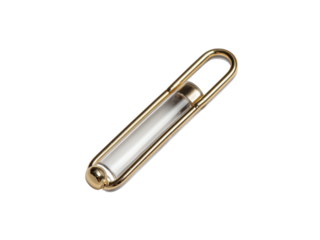 Golden metallic oval shaped paperclip with clear capsule and ball accent image, Isolated, Transparent Png