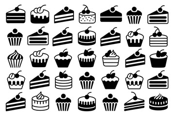 Collection of sweet desserts including cakes and cupcakes with cherries