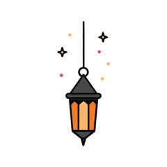 doodle style lantern hanging with stars on white