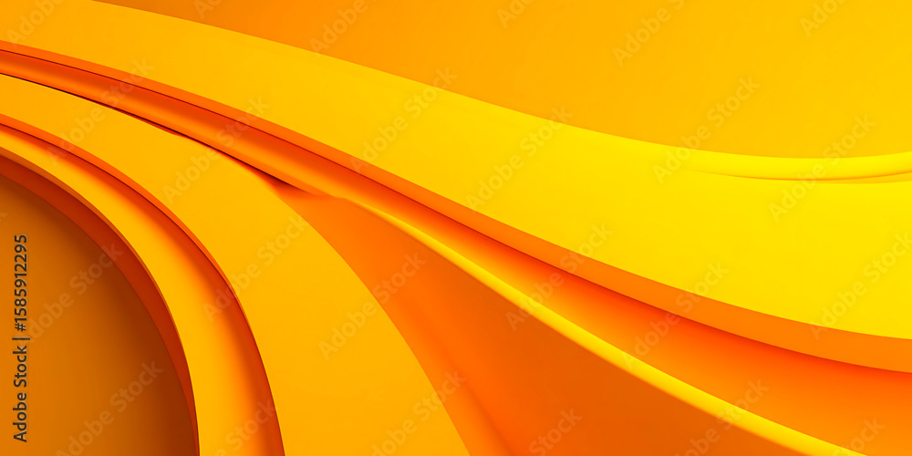 Poster abstract yellow and orange flowing curves forming a smooth layered wave pattern with vibrant energy 