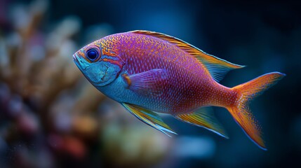 Obraz premium close up beautiful colorful tropical coastal fish swimming under blue ocean