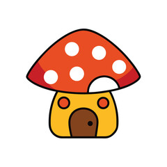 red mushroom house with grass