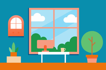 cozy workspace near window with view of garden 
