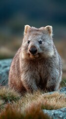 Fototapeta premium cute wombat in nature landscape