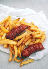Traditional South African Street food, Russian and chips