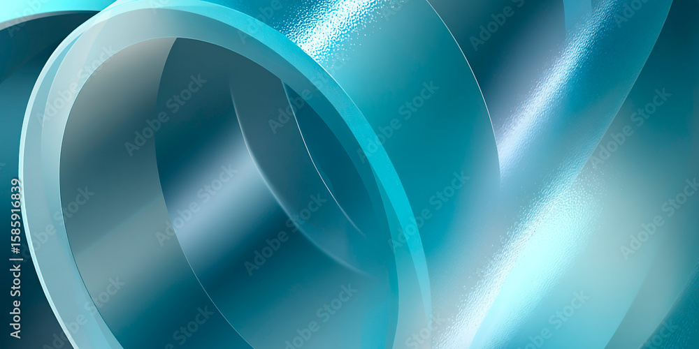 Poster abstract composition of smooth translucent blue rings and curved forms with soft gradients and gloss