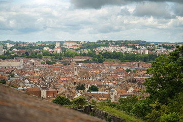The old town of Besançon is encircled by the Doubs river, as seen from the historic Vauban...