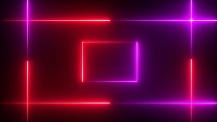 tow step Square rectangle picture frame with two tone neon red and purple color motion graphic on isolated black background. Empty copy space middle - Powered by Adobe
