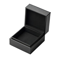 Elegant open black gift box with soft interior lining isolated on transparent background