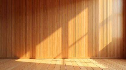 Sunlit Wooden Room, Minimalist Interior, Warm Ambiance
