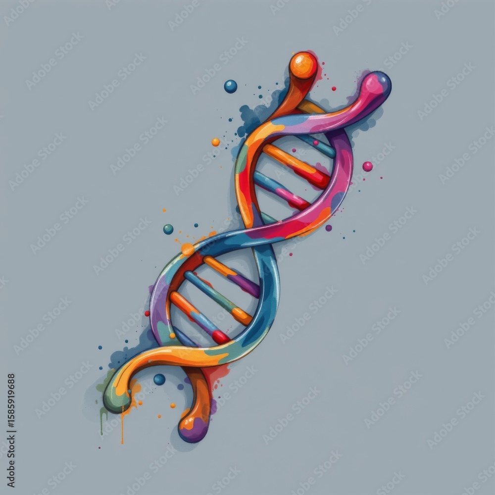 Poster vibrant helix structure with colorful splatter effects