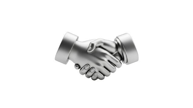 Silver handshake on black background symbolizing partnership, agreement and trust